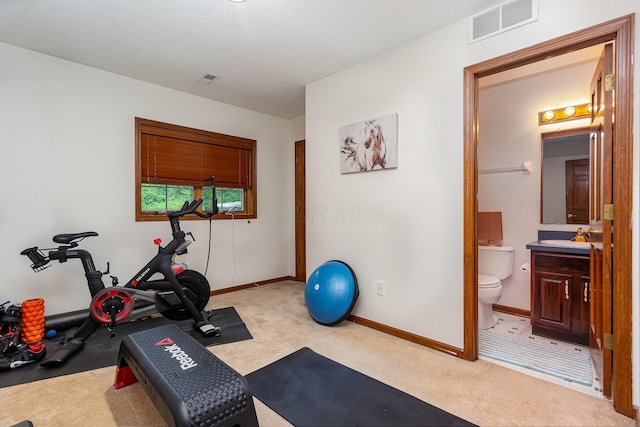1315 Shelby Cir, Reynoldsburg, OH 43068 - exercise room featuring light carpet and baseboards