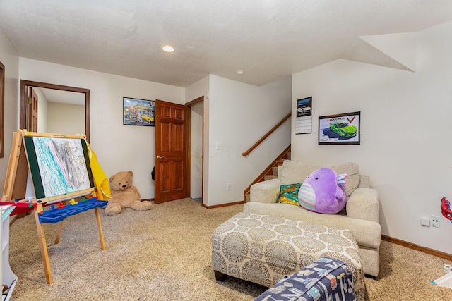 1315 Shelby Cir, Reynoldsburg, OH 43068 - living area featuring carpet flooring, stairway, and recessed lighting