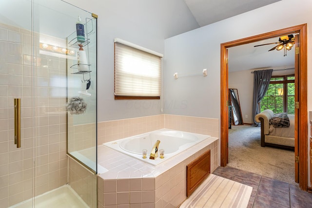 1315 Shelby Cir, Reynoldsburg, OH 43068 - ensuite bathroom featuring a bath, a stall shower, tile patterned floors, and a ceiling fan