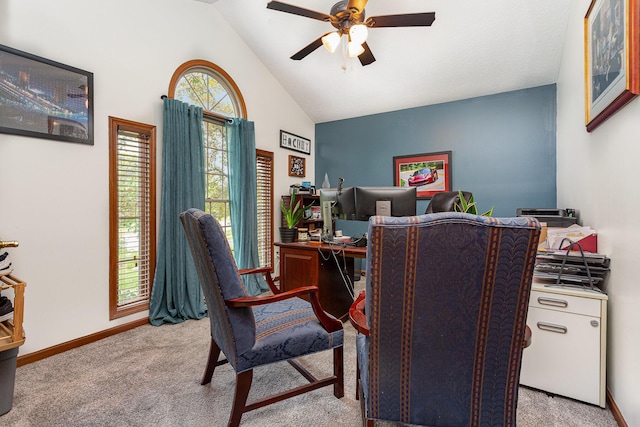 1315 Shelby Cir, Reynoldsburg, OH 43068 - carpeted office with a ceiling fan and high vaulted ceiling