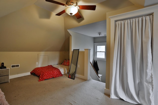 368 Alden Ave Unit 368, Columbus, OH 43201 - bedroom with lofted ceiling, carpet floors, baseboards, and a ceiling fan