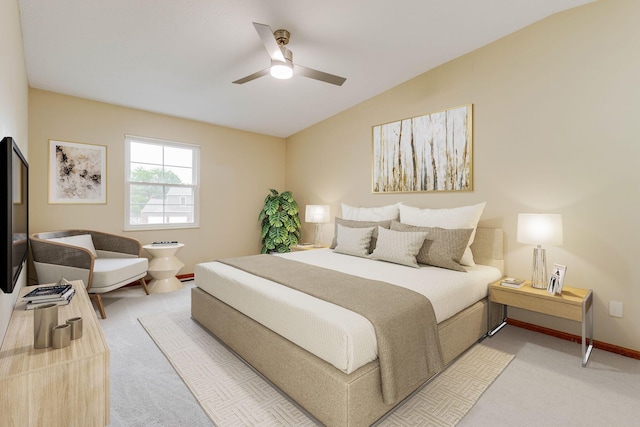 4071 Killary Dr, Dublin, OH 43016 - bedroom featuring light colored carpet, ceiling fan, baseboards, and vaulted ceiling
