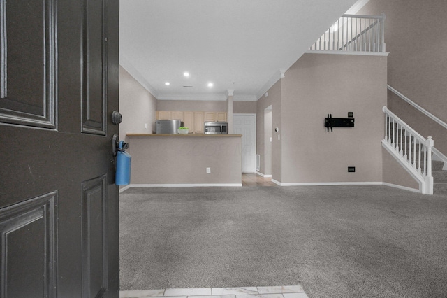 6221 Craughwell Ln, Dublin, OH 43017 - entrance foyer with ornamental molding, stairs, baseboards, and recessed lighting