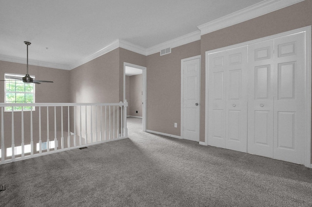 6221 Craughwell Ln, Dublin, OH 43017 - unfurnished room featuring ornamental molding, carpet, ceiling fan, and baseboards