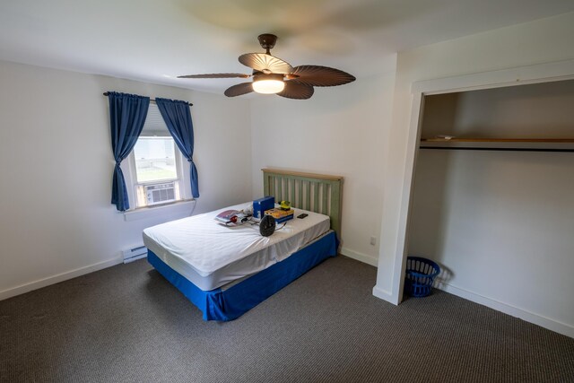408 Olive St, Greenfield, OH 45123 - carpeted bedroom with baseboard heating, a ceiling fan, baseboards, and cooling unit