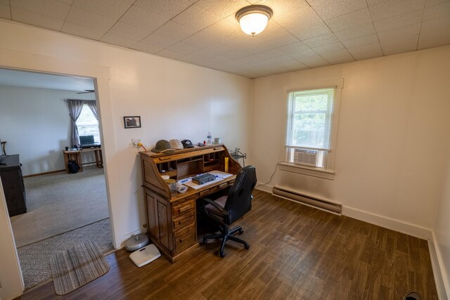 408 Olive St, Greenfield, OH 45123 - home office featuring a baseboard heating unit, wood finished floors, baseboards, and cooling unit