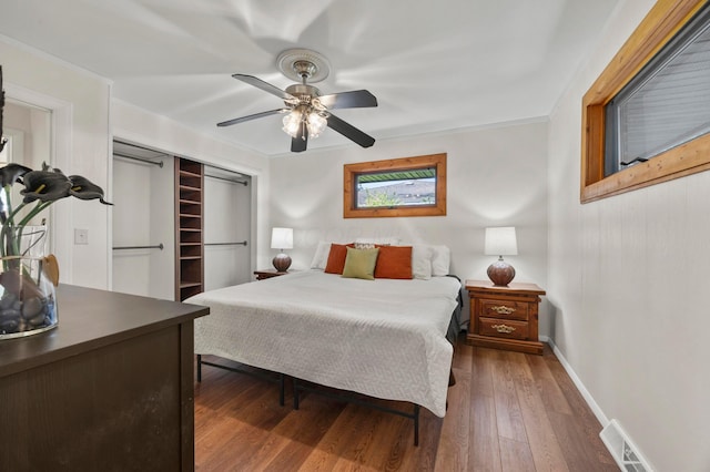 166 Flint Ridge Dr, Gahanna, OH 43230 - bedroom featuring hardwood / wood-style flooring, ceiling fan, and a closet