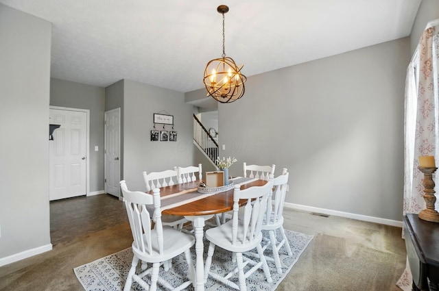 459 Wingate Pl, Mount Sterling, OH 43143 - dining space featuring baseboards, a chandelier, and stairway