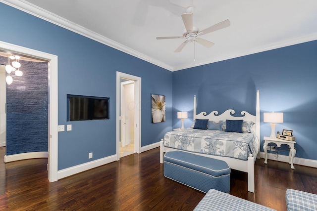 14 Lyonsgate Rd, Bexley, OH 43209 - bedroom featuring baseboards, wood finished floors, ornamental molding, and a ceiling fan