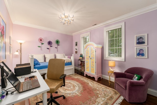 14 Lyonsgate Rd, Bexley, OH 43209 - office space featuring wood finished floors, baseboards, crown molding, and a chandelier