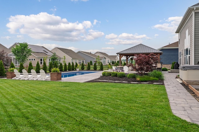 3669 Audubon Ave, Hilliard, OH 43026 - view of green lawn with a gazebo, a residential view, a patio, and an outdoor pool