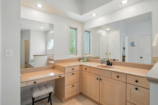 9146 Shawnee Trl, Powell, OH 43065 - bathroom featuring vanity, tile patterned flooring, and recessed lighting