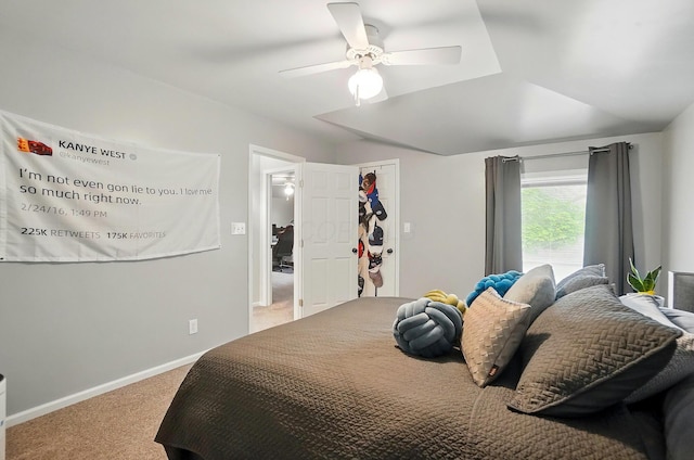 9146 Shawnee Trl, Powell, OH 43065 - carpeted bedroom featuring a ceiling fan, baseboards, and vaulted ceiling