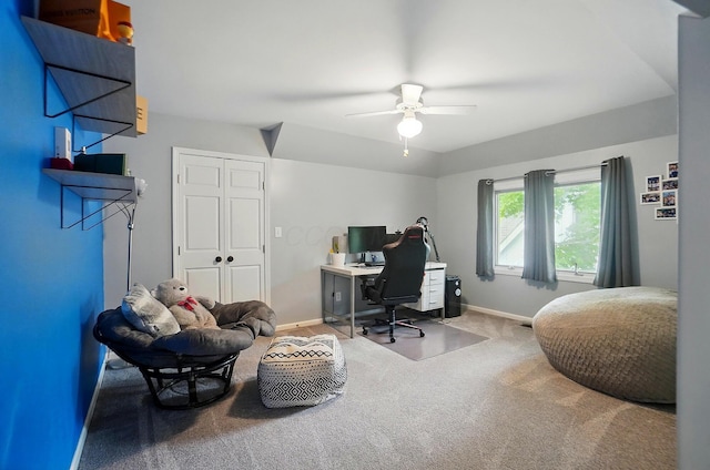 9146 Shawnee Trl, Powell, OH 43065 - office space with carpet flooring, ceiling fan, and baseboards