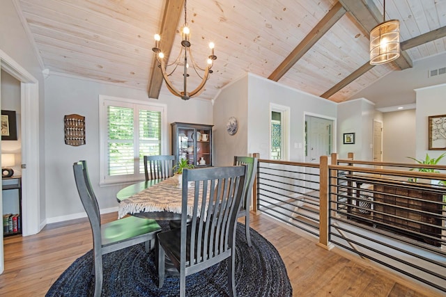 7326 State Route 19 Unit 2, Lots 27-30, Mount Gilead, OH 43338 - dining area featuring wood ceiling, a chandelier, and light wood finished floors
