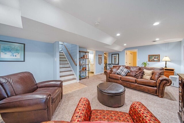 7326 State Route 19 Unit 2, Lots 27-30, Mount Gilead, OH 43338 - living room with carpet floors, stairs, and recessed lighting
