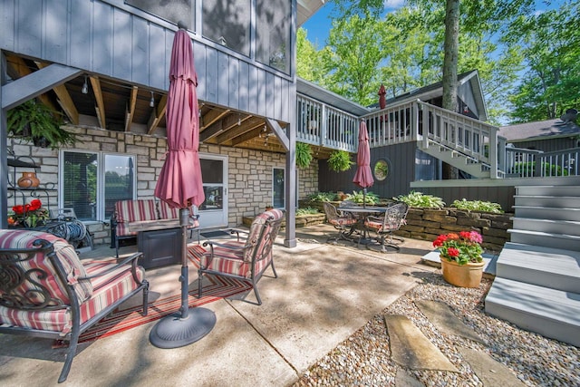 7326 State Route 19 Unit 2, Lots 27-30, Mount Gilead, OH 43338 - view of patio / terrace featuring stairway, outdoor dining area, and outdoor lounge area
