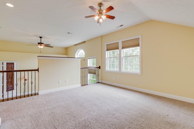 2898 Braden Way, Blacklick, OH 43004 - empty room featuring a ceiling fan, carpet floors, baseboards, and vaulted ceiling