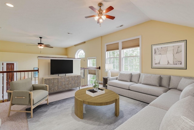 2898 Braden Way, Blacklick, OH 43004 - living room featuring a ceiling fan and lofted ceiling