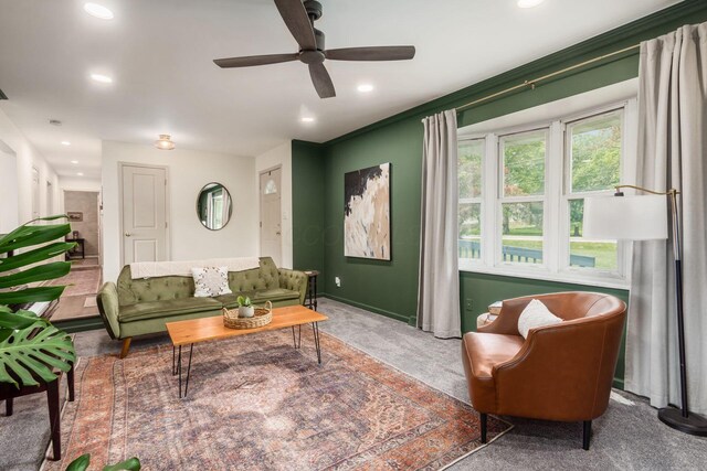 776 Galloway Rd, Galloway, OH 43119 - carpeted living area featuring ceiling fan, recessed lighting, and baseboards