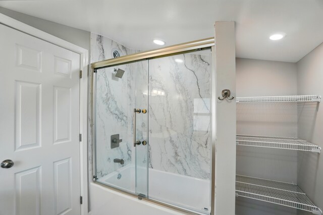 4881 Decker Ave NE, Thornville, OH 43076 - bathroom with enclosed tub / shower combo, recessed lighting, and a closet