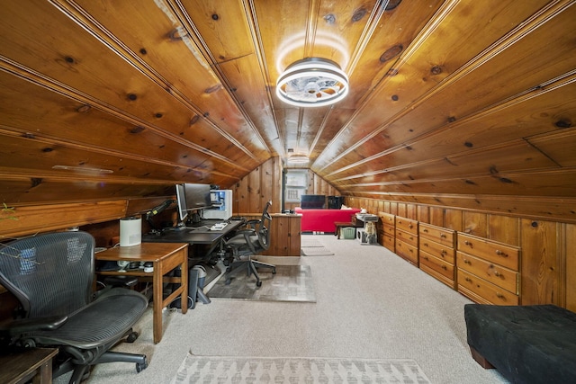 2107 Radnor Ave, Columbus, OH 43224 - carpeted home office featuring wooden walls and lofted ceiling