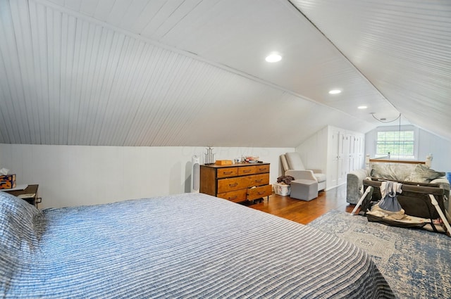 91 Nottingham Rd, Columbus, OH 43214 - bedroom featuring wood finished floors, lofted ceiling, and recessed lighting