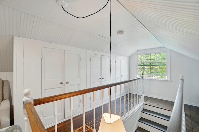 91 Nottingham Rd, Columbus, OH 43214 - stairs featuring wood finished floors and vaulted ceiling