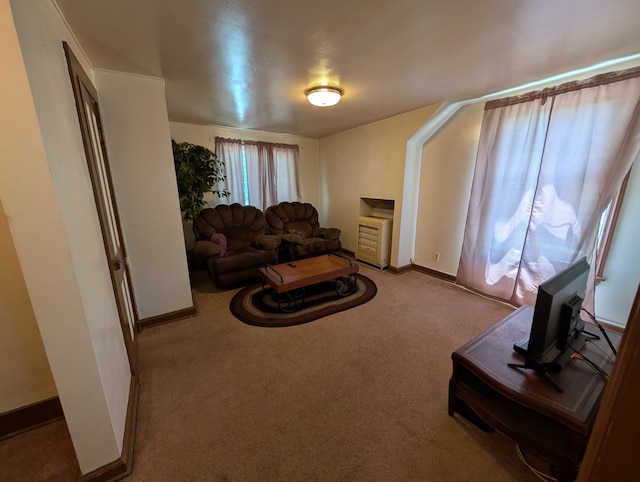 54 W High St, Mount Gilead, OH 43338 - carpeted living room featuring baseboards