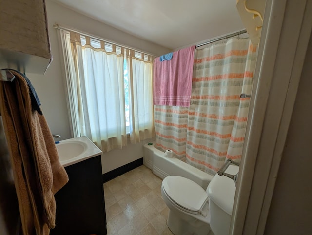 54 W High St, Mount Gilead, OH 43338 - bathroom featuring toilet, tile patterned floors, vanity, and shower / bath combo