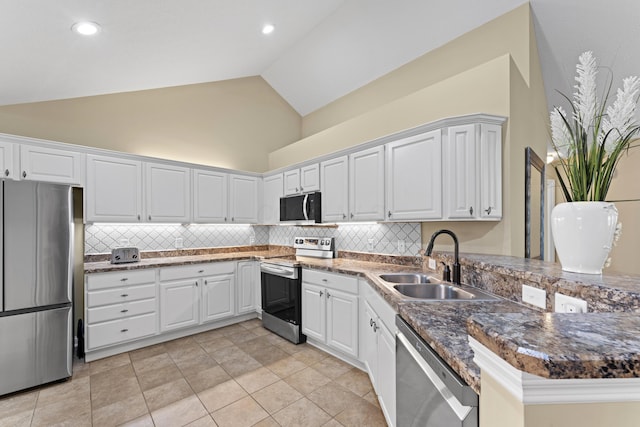 200 Jamie Lynn Cir, Pickerington, OH 43147 - kitchen with stainless steel appliances, a sink, decorative backsplash, white cabinets, and recessed lighting