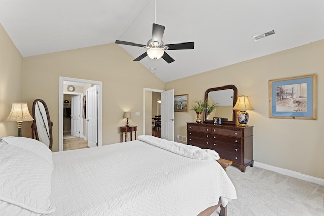 200 Jamie Lynn Cir, Pickerington, OH 43147 - bedroom with vaulted ceiling, baseboards, a ceiling fan, ensuite bath, and light colored carpet