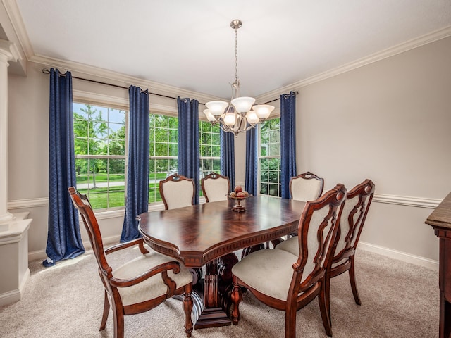 6810 Bearclover Dr, Dublin, OH 43016 - dining area with a chandelier, crown molding, plenty of natural light, and carpet