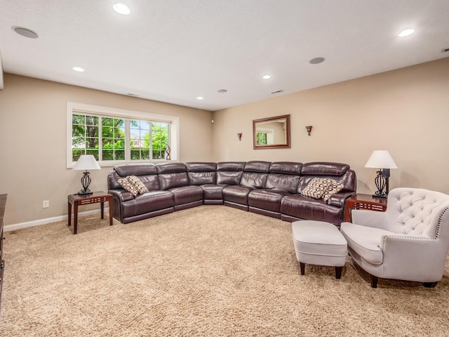6810 Bearclover Dr, Dublin, OH 43016 - living room featuring carpet, recessed lighting, and baseboards
