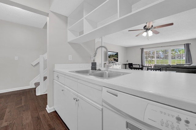 2523 Dahlia Way Unit 63B, Columbus, OH 43235 - kitchen featuring dishwasher, a sink, open shelves, dark wood-style flooring, and light countertops