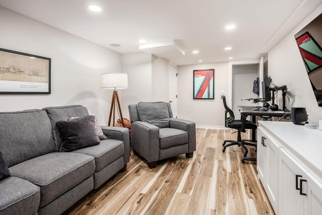 5999 Waterview Dr, Hilliard, OH 43026 - home office featuring light wood-type flooring, recessed lighting, and baseboards