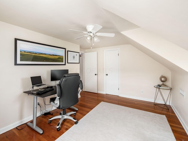 2805 Brandon Rd, Upper Arlington, OH 43221 - home office with wood finished floors, ceiling fan, baseboards, and lofted ceiling
