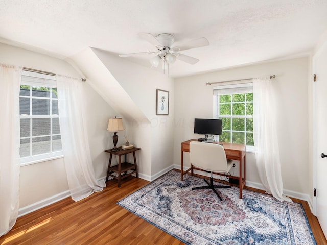2805 Brandon Rd, Upper Arlington, OH 43221 - office area featuring wood finished floors, ceiling fan, and baseboards