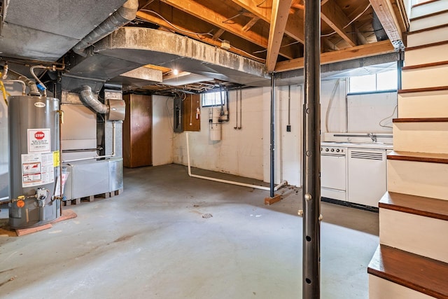 337 Naiche Ct, Columbus, OH 43213 - basement featuring gas water heater, independent washer and dryer, electric panel, and heating unit