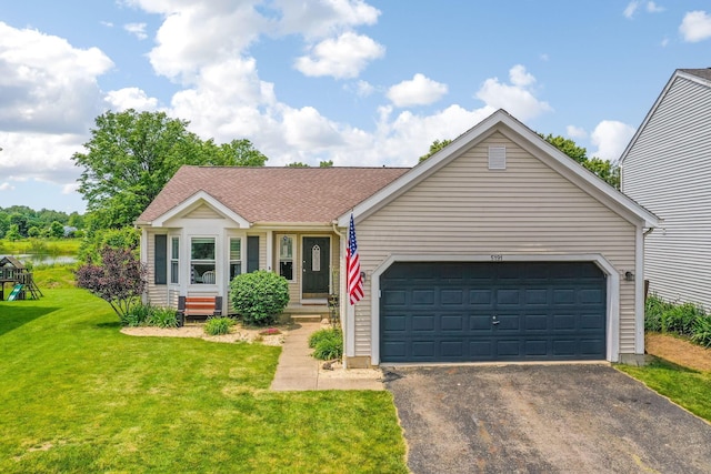 5191 Upland Meadow Dr, Canal Winchester, OH 43110 - ranch-style home featuring driveway, an attached garage, a front yard, and a shingled roof