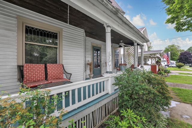 132 Orange St, Galion, OH 44833 - view of exterior entry with a porch and ceiling fan