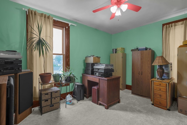 132 Orange St, Galion, OH 44833 - home office with a ceiling fan and carpet floors