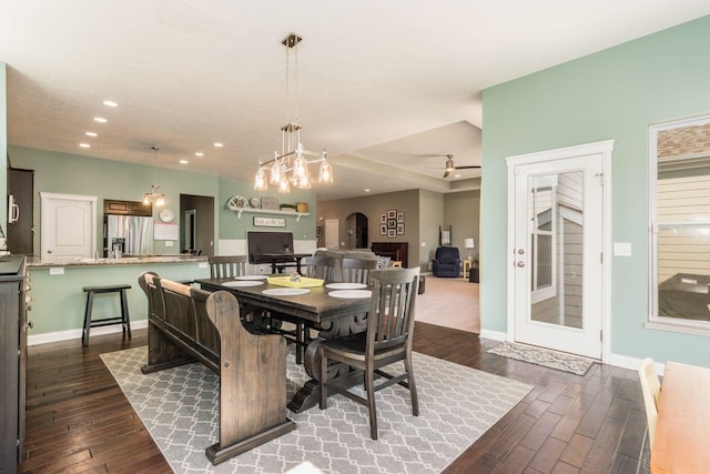 340 Olentangy W, Delaware, OH 43015 - dining room with dark wood-style floors, recessed lighting, baseboards, and a chandelier