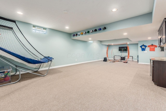 340 Olentangy W, Delaware, OH 43015 - workout room featuring light carpet, baseboards, and recessed lighting
