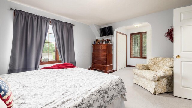 102 Sequoia Dr, Byesville, OH 43723 - bedroom featuring light carpet and arched walkways