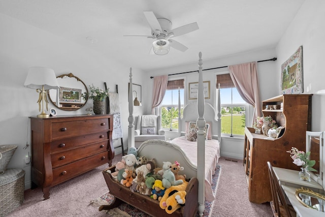 8318 Fig Grove Way, Plain City, OH 43064 - bedroom with light colored carpet, ceiling fan, and baseboards