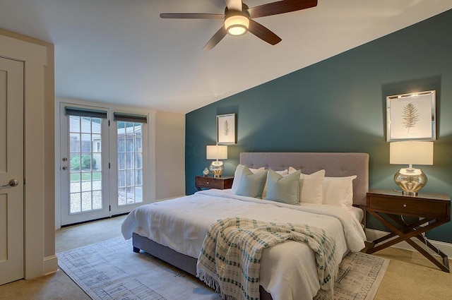 717 S 3rd St, Columbus, OH 43206 - bedroom featuring carpet flooring, access to exterior, lofted ceiling, and ceiling fan