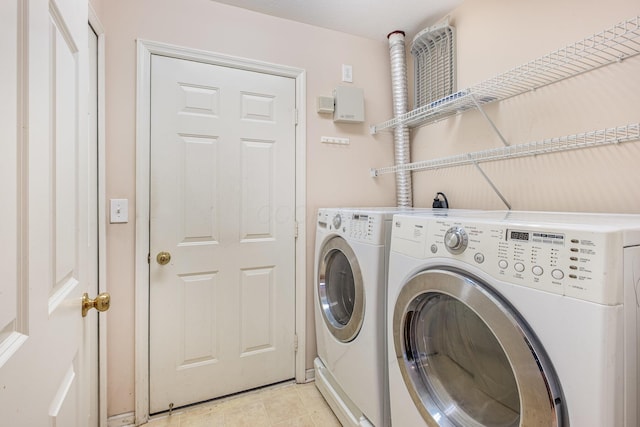5145 Vinings Blvd Unit B, Dublin, OH 43016 - laundry area with washing machine and clothes dryer and light tile patterned floors