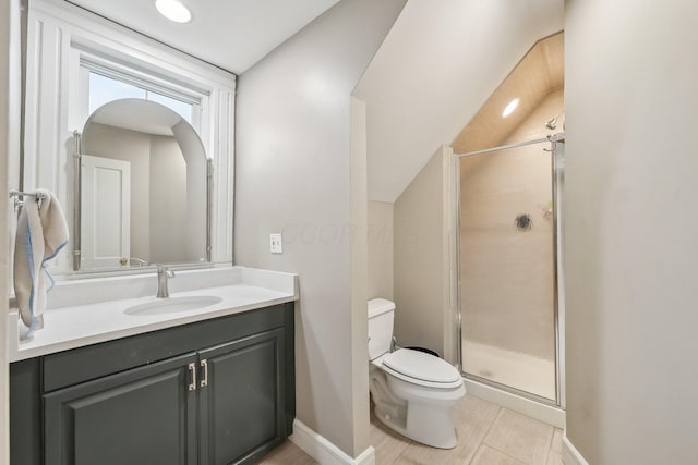 436 Beck St, Columbus, OH 43206 - full bath with baseboards, toilet, a stall shower, and vanity