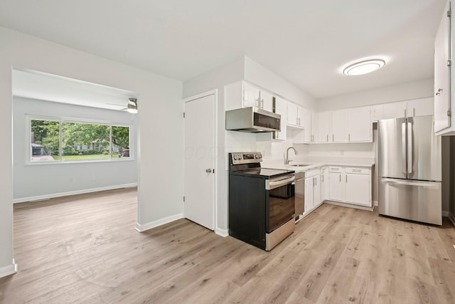 106 Woodrow Ave, Delaware, OH 43015 - kitchen with appliances with stainless steel finishes, a sink, light wood-style flooring, and white cabinetry